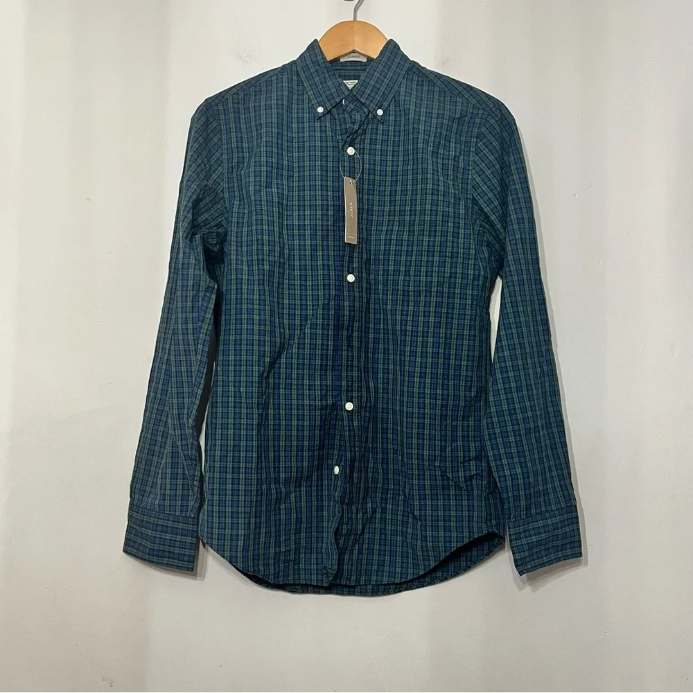 J. Crew Oxford Shirt Organic Cotton Plaid Check‎ Button Up NWT Stretch Men’s XS